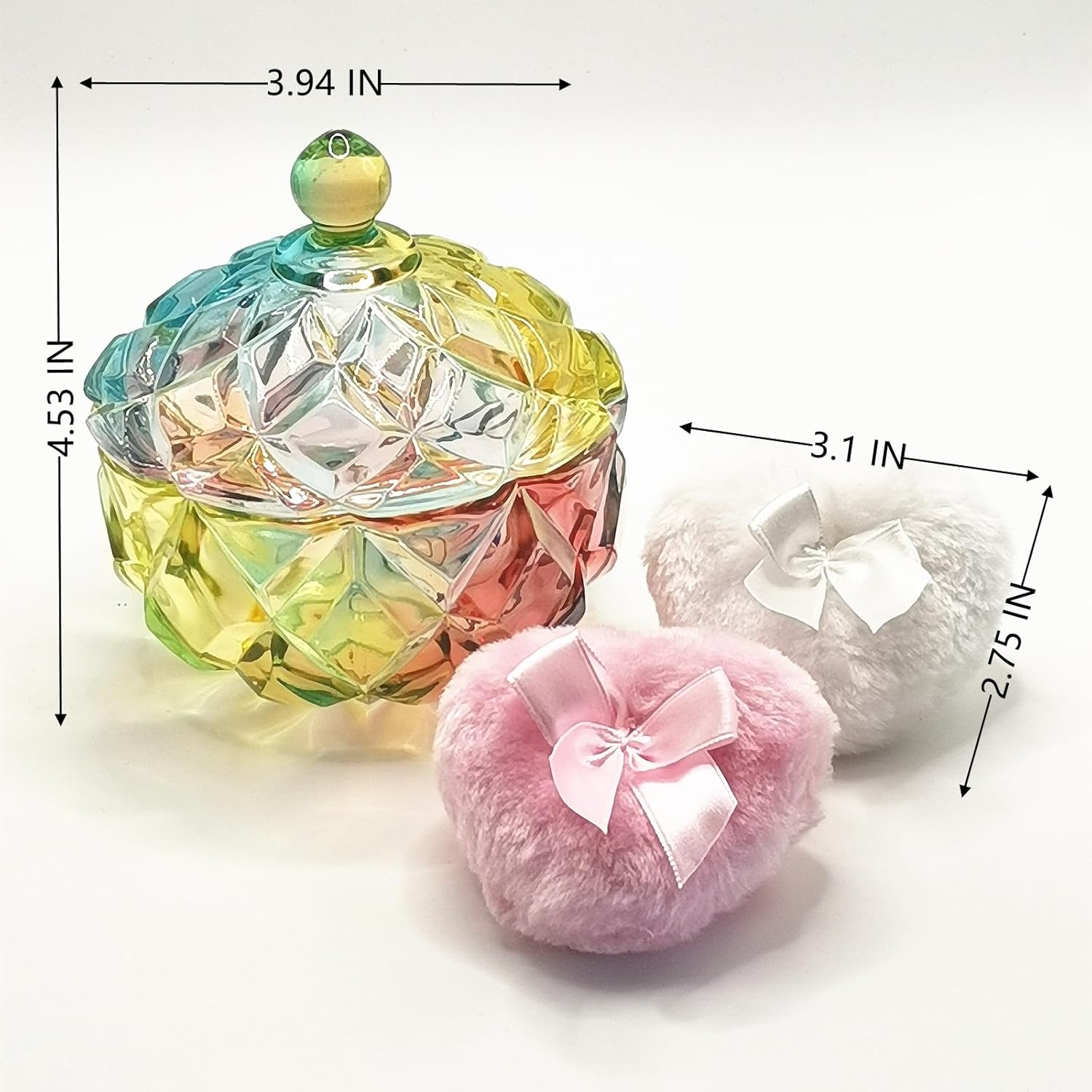 Body Powder Puff and Container - Glass Dusting Powder Container with 2 Soft Puffs Vintage Powder Puff Case for Women & Girls (3.94x3.94x4.53 H in) - GRB012-Multi-GlimoraGlow