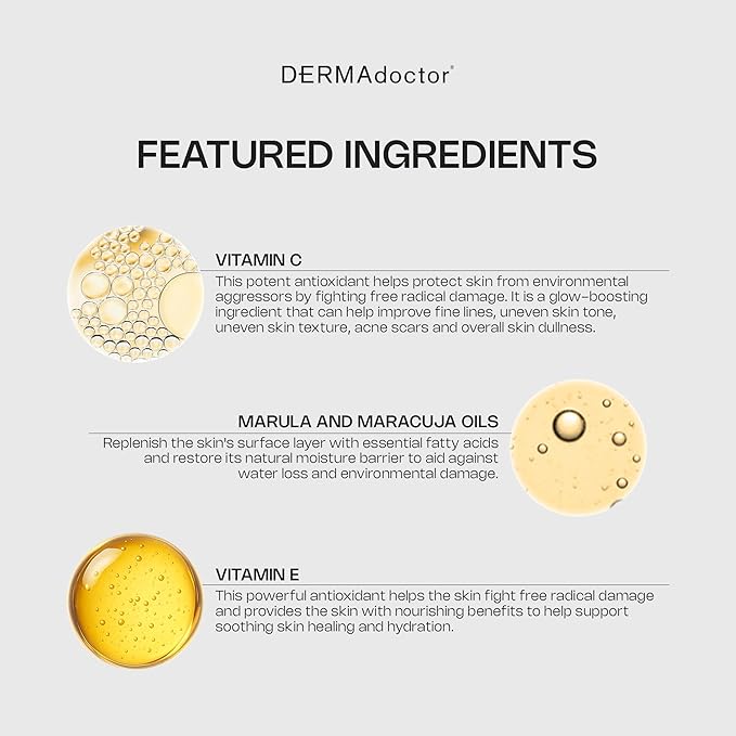 DERMAdoctor Night Face Oil Toner Anti-Aging Hydrating - 20% Vitamin C Ester, Vitamin E, Ferulic Acid, & Marula Oil for Face | Concentrated Vitamin-C Ester Facial Oils | Dermatologist Formulated - 1 Oz-GlimoraGlow
