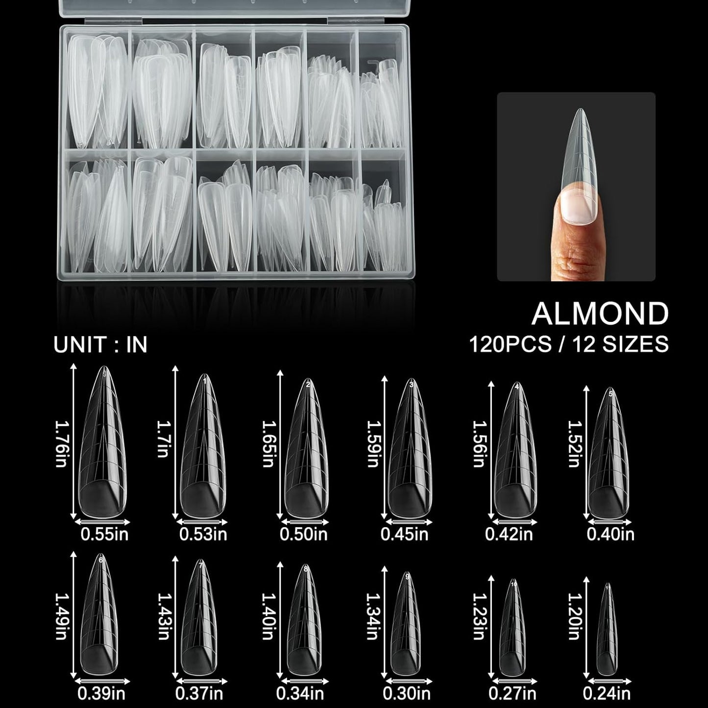 120Pcs Matte Dual Nail Forms,Long Almond Extension Poly Nail Gel Nail Forms Full Cover Nail Molds 12 Sizes for Solid Nail Gel Glue Nail Art Design Salon&DIY-GlimoraGlow