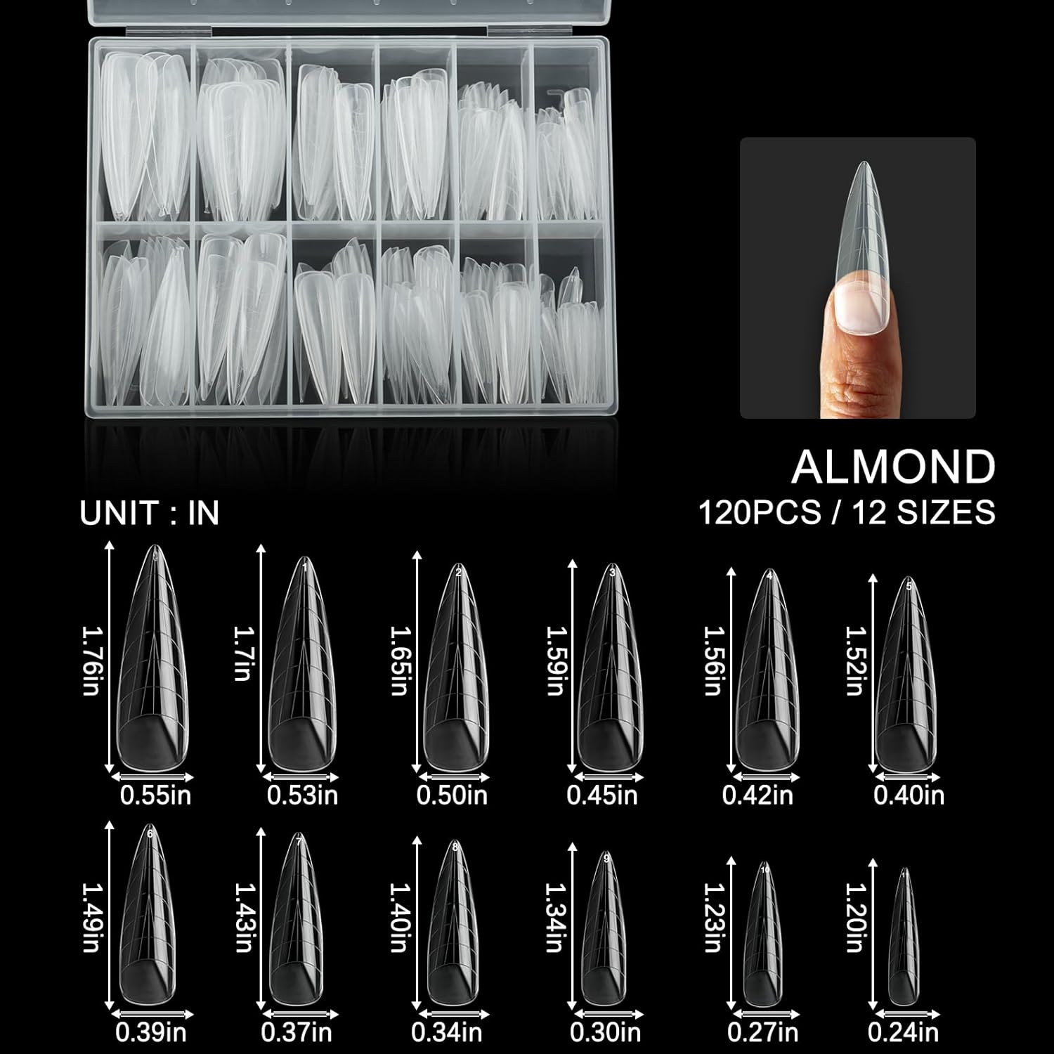 120Pcs Matte Dual Nail Forms,Long Almond Extension Poly Nail Gel Nail Forms Full Cover Nail Molds 12 Sizes for Solid Nail Gel Glue Nail Art Design Salon&DIY-GlimoraGlow