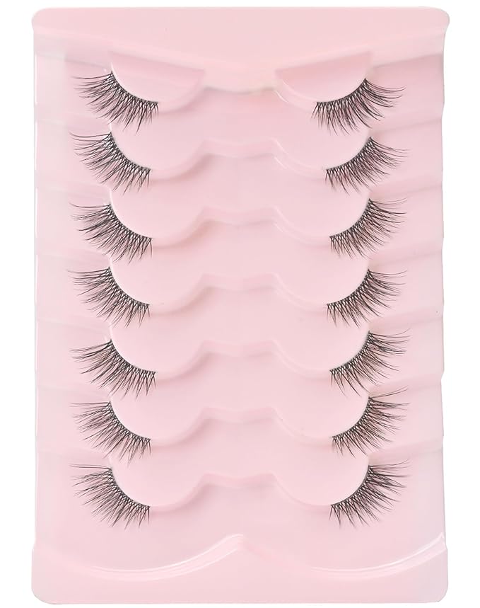 Half Lashes Natural Wispy Corner 3/4 False Eyelashes Clear Band Lashes W02-GlimoraGlow