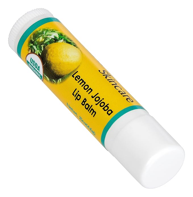 2-Pack Organic Lemon Lip Balm - USDA Certified Organic, 70% Organic Jojoba Oil, Organic Beeswax, Soothes and Softens Dry, Cracked, and Sensitive Lips, Natural Lemon Scent No Taste. 0.15 oz/4.6 gm-GlimoraGlow