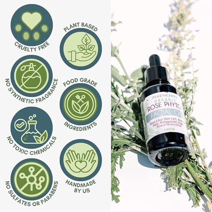 Organic Rose Phyto Facial Oil - Rosehip and Argan Oil Infused with Rose Extract and Frankincense Essential Oil - Ideal for Gua Sha Massage, Anti-Aging Face Oil (1oz)-GlimoraGlow