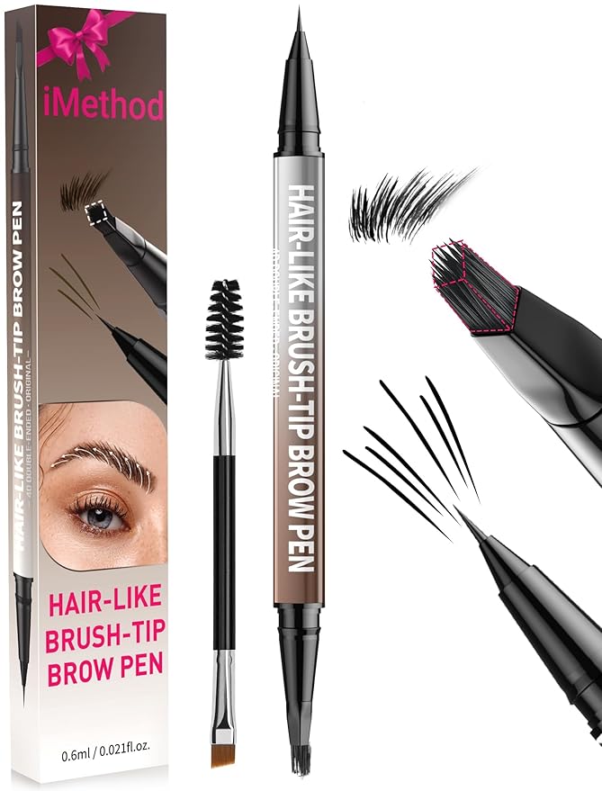 iMethod Eyebrow Pen - Eyebrow Pencil,2-in-1 Eyeliner Dual-Ended Microblading Eyebrow Pencil Long Lasting Waterproof Hair-Like Brow Pencil,with Eyebrow Brush,Eyebrow Pencils for Women,Black-GlimoraGlow