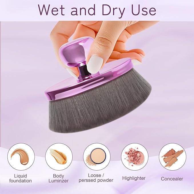 Extra Large Body Makeup Brush For Self Tanner, Leg Makeup &Bronzer Blend,116mm Oval-headed Kabuki Brush Provides More Even &Pretty Application, Sunscreen Face& Back Makeup Brush, Wet&Dry Use- Purple-GlimoraGlow