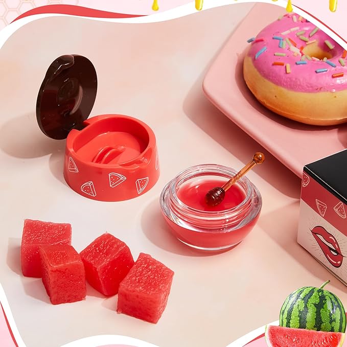 12 Pcs Bee Lip Balm Honey Pot with Brush Propolis Lip Mask Overnight, Moisturizing Hydrating Lip Sleeping Mask Prevention Dry and Cracked(Honey+Strawberry+Watermelon)-GlimoraGlow