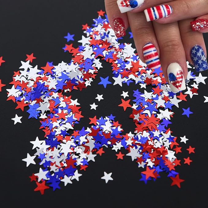 12 Grid July 4th Nail Art Glitter Sequins Independence Day Star Nail Decal Gold Glitter Flakes for Women-GlimoraGlow