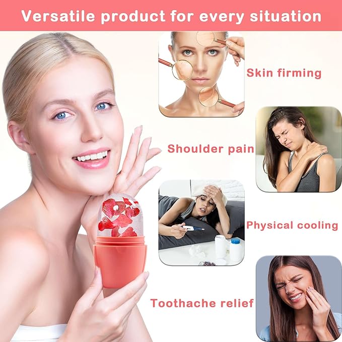 XHJRI Ice Face Roller Massager,Ice Cube Roller for Face, Eyes and Neck Naturally Conditioning and Skin Care,De-Puff Eye Bags,Reduce Migraine Pain,Reusable Massage Silicone Ice Mold (New Pink)-GlimoraGlow
