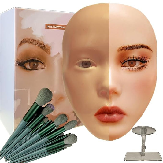 3D Makeup Practice Face, XIJIEMAO Mannequin Head For Makeup, Reusable Silicone Full Makeup Mannequin Head With Stand And Brush Set, Eye Shadow Makeup Face Board, Emerging Makeup Artist, Girl'S Gift-GlimoraGlow