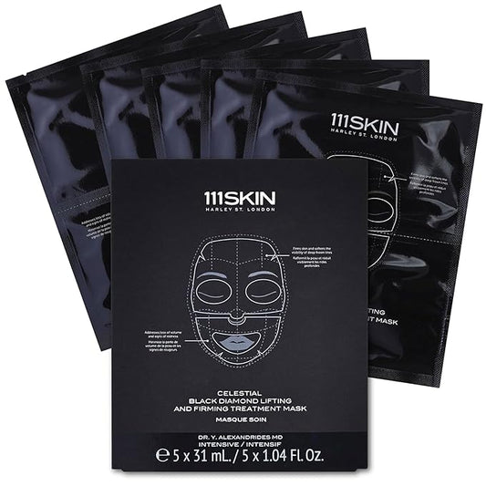 111SKIN Celestial Black Diamond Lifting and Firming Treatment Mask - Anti-Aging - Tone, Tighten, Retexturize Complexion - Fragrance Free - Set of 5 (2.5 oz each) - Face Mask-GlimoraGlow