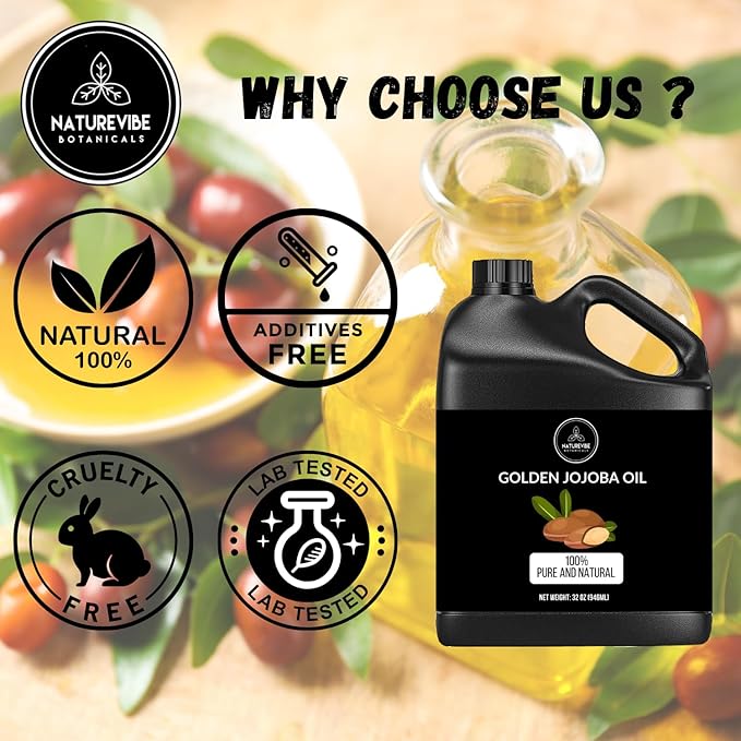 Naturevibe Botanicals Golden Jojoba Oil 32 oz – 100% Pure, Cold-Pressed Moisturizer for Skin & Hair | Antioxidant-Rich, Non-Greasy, Carrier Oil & Daily Hydration-GlimoraGlow
