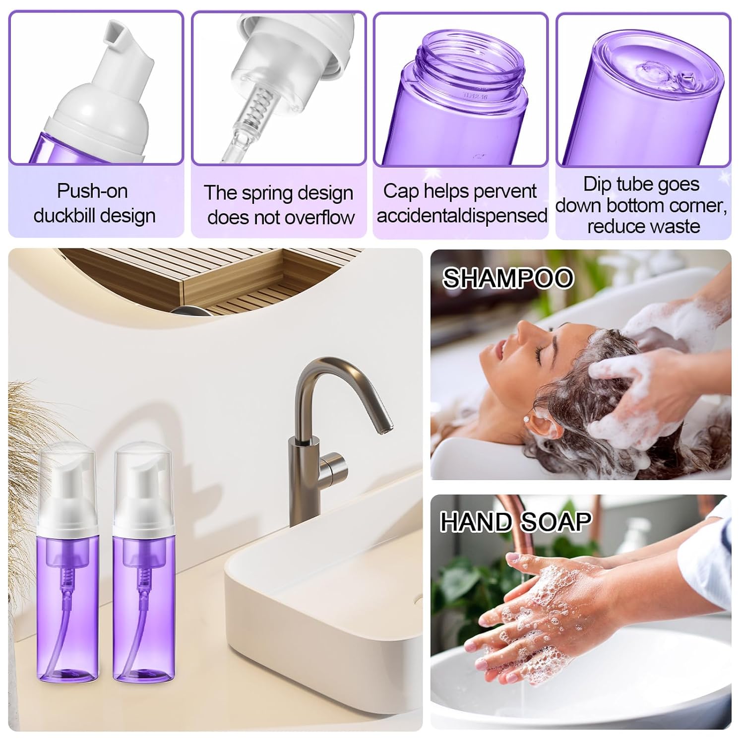Zhehao 80 Pcs Lash Shampoo Bottle Brushes Kit 20 Foam Pump Dispensers 20 Lash Shampoo Brushes 20 Eyelash Aftercare Bag 20 Cleaning Pipes, Eyelash Extension Supplies(Purple)-GlimoraGlow