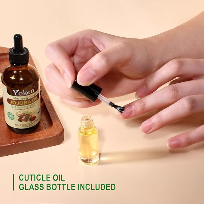 Yoken Jojoba Oil 4 fl oz EWG Verified 100% Pure Jojoba Oil Cold Pressed for Skin, Hair, Nails, Cuticles - Unrefined & Hexane Free, Natural Moisturizer Carrier oils Facial Serum for Gua Sha-GlimoraGlow