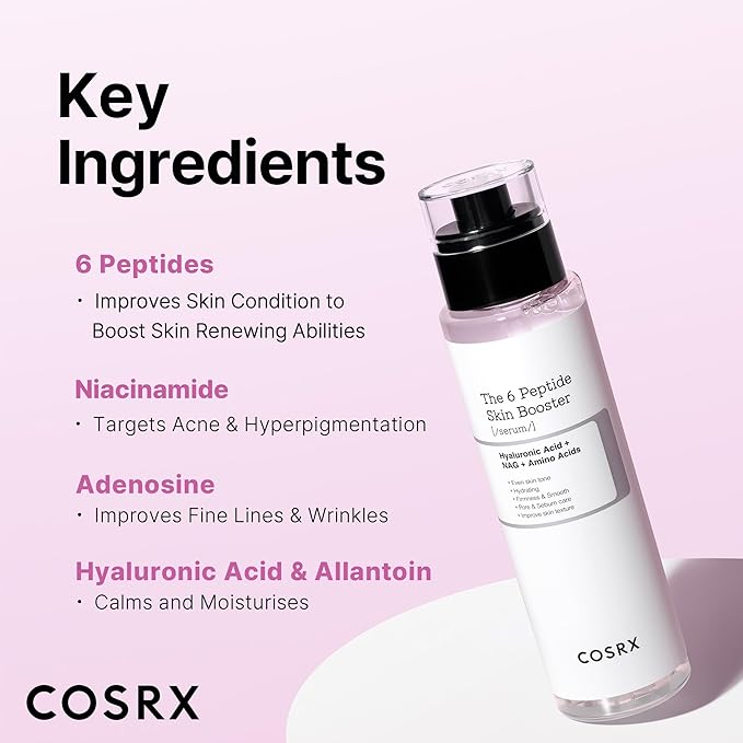 COSRX 6X Peptide Collagen Booster Toner Serum 150mL/5.07 Fl.Oz, Skin Renewal Boosting Facial Essence, Niacinamide & Hyaluronic Acid for All Skin Types, Korean Skincare, Paraben Free-GlimoraGlow