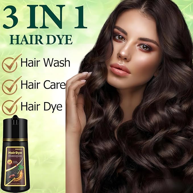 Instant Brown Hair Dye Color Shampoo 3 in 1 for Gray Hair Coverage - Herbal, Easy to Use, Long Lasting for Women & Men, 500Ml (Dark Brown)-GlimoraGlow