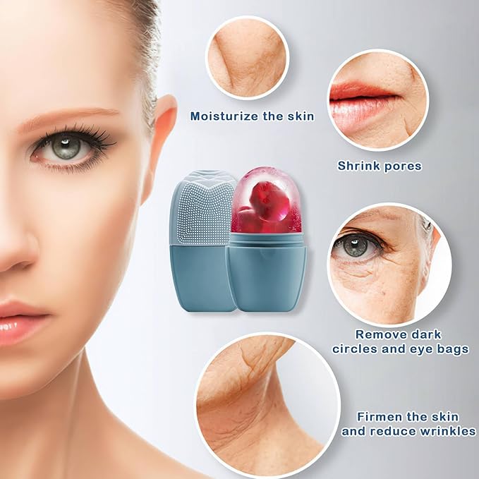 XHJRI Ice Face Roller Massager,Ice Cube Roller for Face, Eyes and Neck Naturally Conditioning and Skin Care,De-Puff Eye Bags,Reduce Migraine Pain,Reusable Massage Silicone Ice Mold (New Blue)-GlimoraGlow