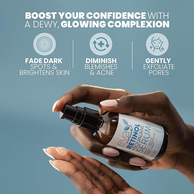 Eva Naturals Retinol + Squalane Serum – Anti Aging Face Serum for Wrinkles, Collagen Boost, Eye & Night Use – Retinoid Skin Care for Acne, Pores, Dark Spots & Sensitive Skin-GlimoraGlow