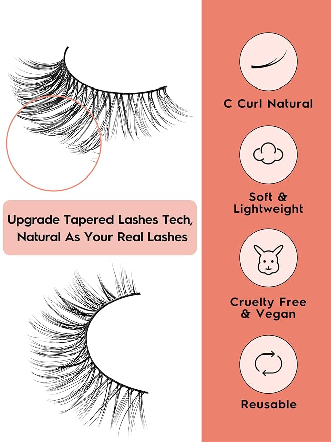 Wispy Cat Eye Lashes False Eyelashes Natural 10mm Short Lashes Pack Soft Strip Eyelash 3D Volume C Curl Natural Eyelashes 7 Pair Siligli Eyelashes-GlimoraGlow