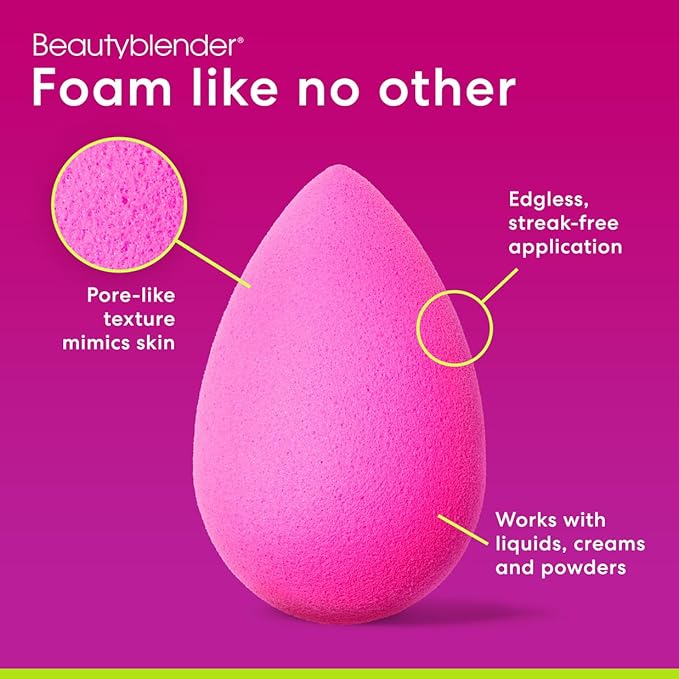 Beautyblender® | Original Pink Beauty Blender Makeup Sponge, Super-Soft Foam Easily Blends Foundations, Powders & Creams, Made in USA, Reusable, Washable, Streak Free Application, Vegan, Cruelty Free-GlimoraGlow