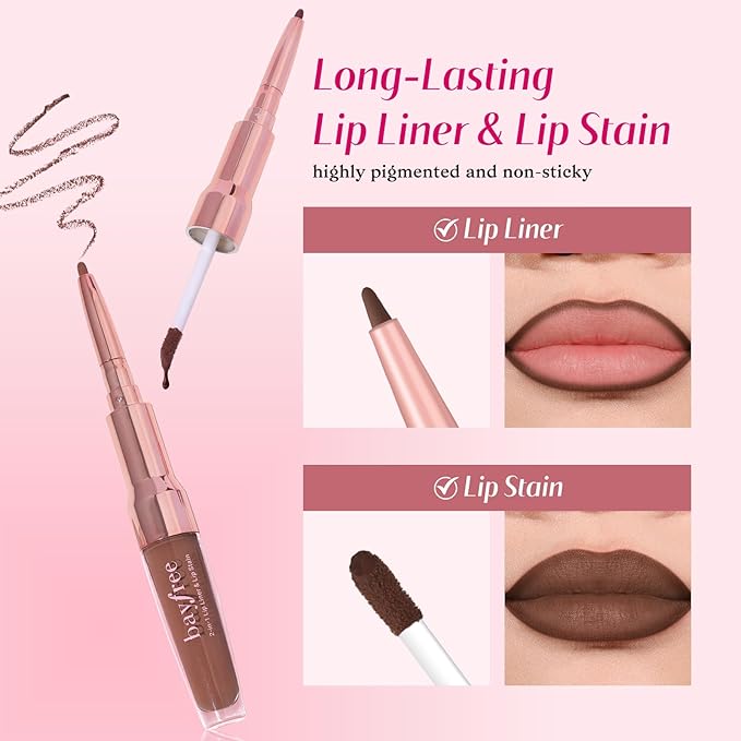 2-IN-1 Lip Liner and Lip Stain, High Pigmented Long Lasting Velvet Lip Tint, Well-Defined Lipliner, Weightless Waterproof Not Animal Tested, Matte Finish Makeup-GlimoraGlow