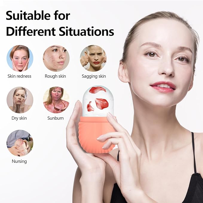 2pcs Ice Roller for Face and Eye, Silicone Ice Facial Roller Ice Holder, Face Ice Mold Skin Care, Face Icers Reusable Ice Cube Roller for Shrink Pores Anti Wrinkle Reduce Puffiness, Pink Green-GlimoraGlow