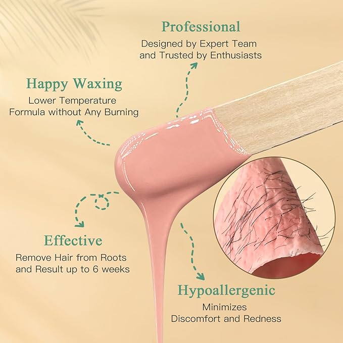 1.3Lb/21oz Wax Beads for Brazilian, Eyebrow, Face, Bikini, Legs, Arms Waxing - 6 Packs with 10 Wax Spatulas for Women and Men-GlimoraGlow