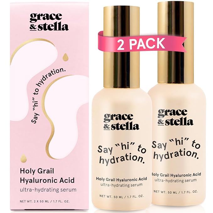 grace & stella Award Winning Hyaluronic Acid Face Serum (50ml/1.7 fl oz) Removes Fine Lines & Wrinkles, Hydrating Hyaluronic Acid Serum for Face, Acido Hialuronico for Women - Vegan Skincare (2-Pack)-GlimoraGlow