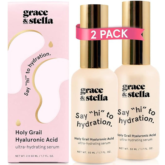 grace & stella Award Winning Hyaluronic Acid Face Serum (50ml/1.7 fl oz) Removes Fine Lines & Wrinkles, Hydrating Hyaluronic Acid Serum for Face, Acido Hialuronico for Women - Vegan Skincare (2-Pack)-GlimoraGlow