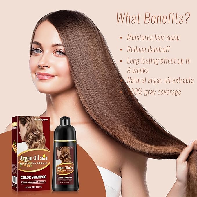 Instant Blonde and Brown Semi-Permanent Hair Dye Shampoo - 3 in 1 Formula with Argan Oil for Men & Women, Easy to Use, 16.9 Fl oz-GlimoraGlow