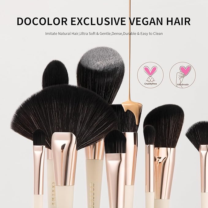 Docolor Makeup Brushes Set Professional 30Pcs Makeup Brushes Premium Synthetic Powder Kabuki Foundation Contour Blush Concealer Eye Shadow Blending Eyeliner Crease Eyebrow Make Up Brush Kit - Beige-GlimoraGlow