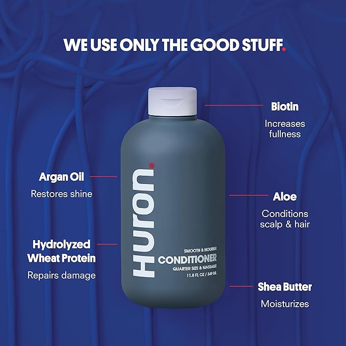 Huron Men’s Conditioner - Lightweight, Hydrating Conditioner - Eliminates Frizzy Hair, Moisturizes, & Restores Shine - Clean & Invigorating Scent - 100% Vegan Ingredients & Cruelty-Free - 11.8 Fl Oz-GlimoraGlow