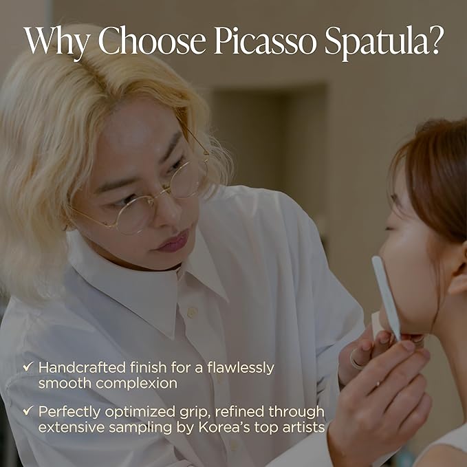 Korean Piccasso Brush Makeup Spatula + Sponge 2P Set – Professional Makeup Tools with Precision Spatula and 2 Soft Sponges, Ideal for Blending Foundation, Cream, or Liquid Makeup-GlimoraGlow