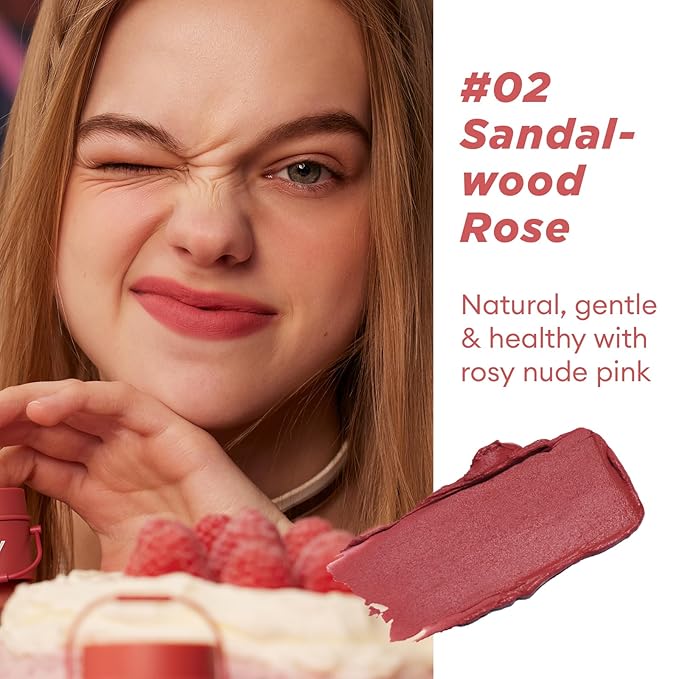 ITY Velvet Matte Finish Lip Stain-Mousse Textured Pudding Pot Lip Clay with Brush, Nude Shade, Dual-Use as Lipstick and Blush, Conceals Lip Lines, Rich Pigment, 0.21 oz (6g) in Sandalwood Rose-GlimoraGlow