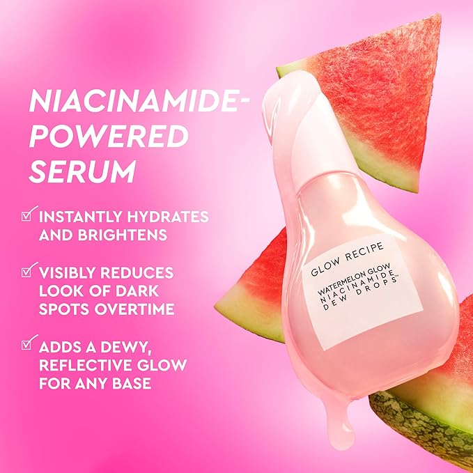 Glow Recipe Watermelon Niacinamide Dew Drops - Brightening, Plumping Hydrating Face Serum, Makeup Primer + Liquid Highlighter with Hyaluronic Acid - Dewy & Glowing Korean Skin Care (80ml)-GlimoraGlow
