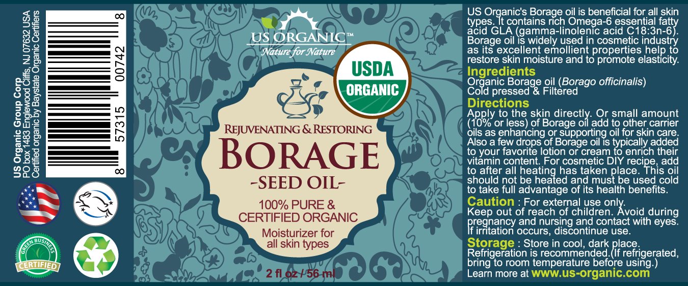 US Organic Borage seed Oil (18% GLA), USDA Certified Organic, 100% Pure & Natural, Cold Pressed, aka Starflower oil, in Amber Glass Bottle w/Eye dropper for Easy Application (2 oz (56 ml))-GlimoraGlow