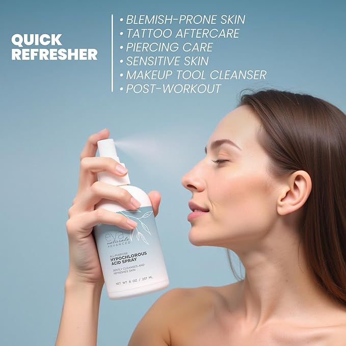 Hypochlorous Acid Spray for Face, Skin, and Body – 0.018% HOCl Facial Mist Toner, Hydrating Cleanser for Acne, Eczema, Rosacea, Eyelids, Pets, Workout, Baby, Back, Redness, Sensitive Care Spray-GlimoraGlow