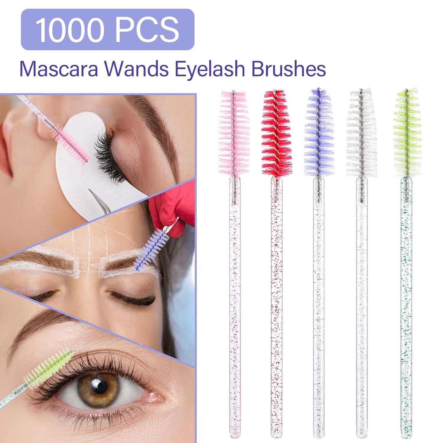 1000 Disposable Mascara Wands Eyelash Brushes Spoolies for Eyebrow Eye Lash Extension Crystal Multicolor-GlimoraGlow
