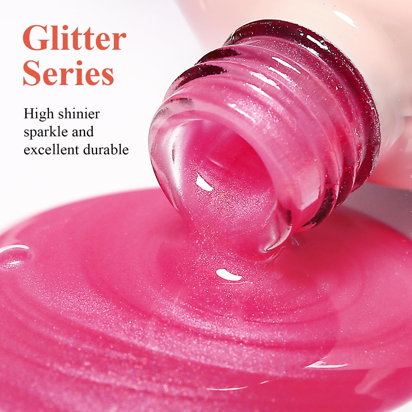 Imtiti Glitter Gel Nail Polish, Rose Pink Pearl Glitter Nail Gel Polish Diamond Shimmer Sparkle Soak Off UV LED Spring Summer Manicure 10ML-GlimoraGlow