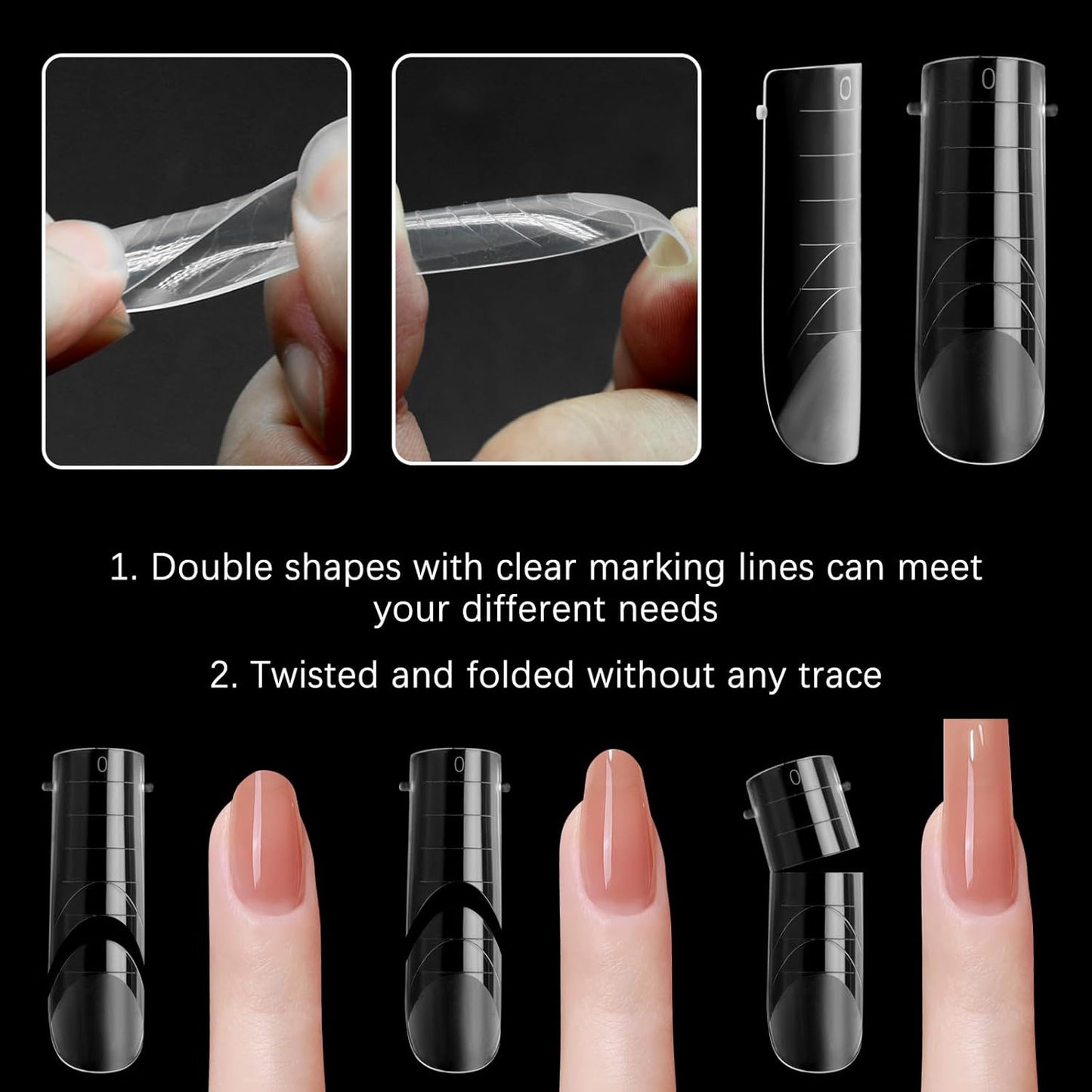120 Pcs Poly Extension Gel Dual Nail Forms Nail Molds With Scale Builder Coffin Nail for Gel Manicure Nail Art Design Salon DIY at Home (Long Square Head Frosted Dual Nail Forms Set)-GlimoraGlow