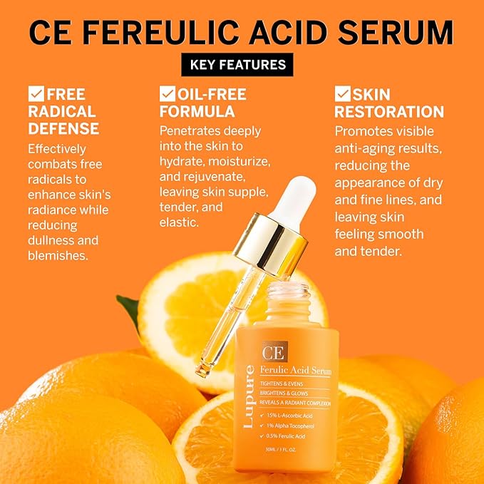 Vitamin C Face Serum: Anti Aging Super Vit C Facial Serum with Ferulic Acid Pure L-Ascorbic Acid, Vitamin E and Hyaluronic Acid for Dark Spots and Skin Care-GlimoraGlow