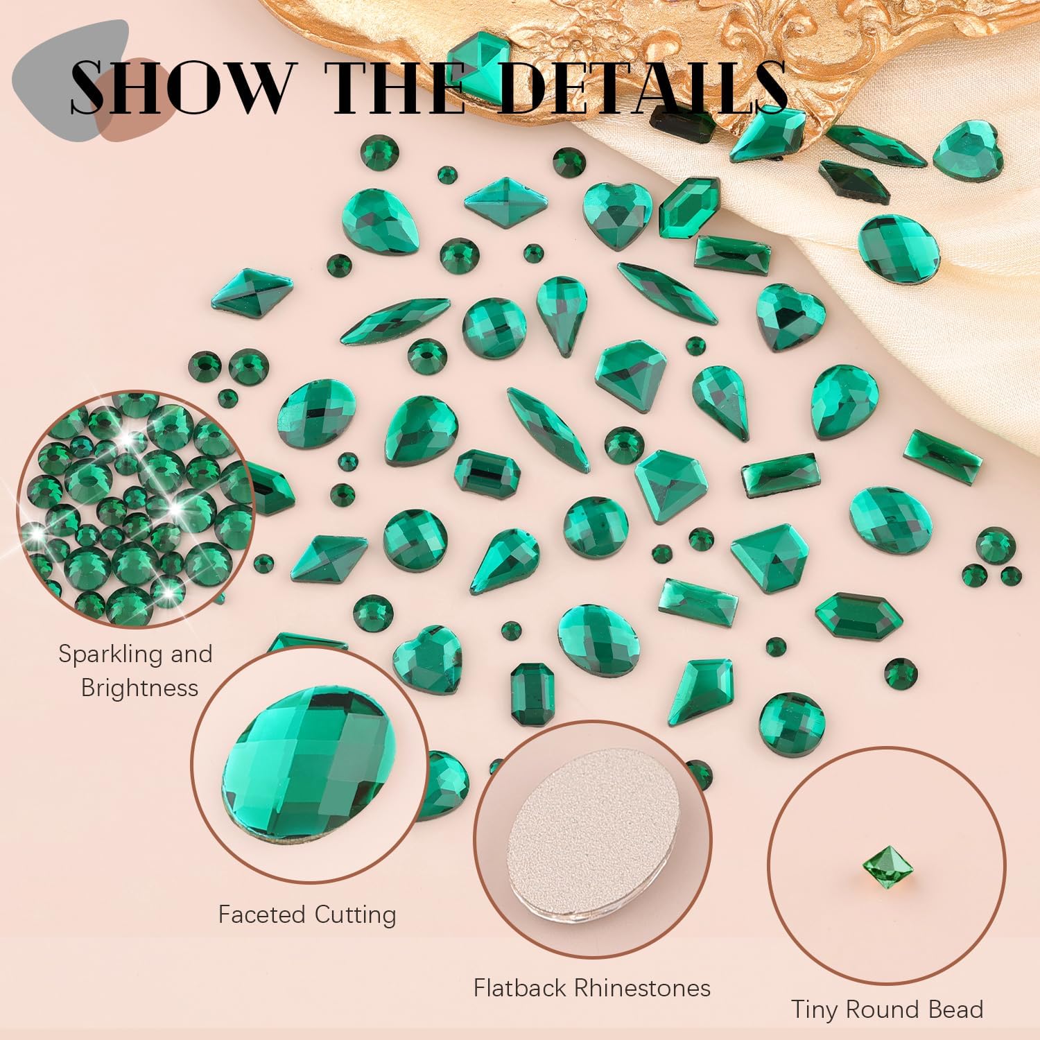 2060Pcs Emerald Green Glass Nail Rhinestones 60Pcs Multi Shapes Flatback Nail Gems + 2000Pcs 1.5-4mm Round Crystal, Manicure Nail Charms Diamond Gemstones for Acrylic Nails Decoration-GlimoraGlow