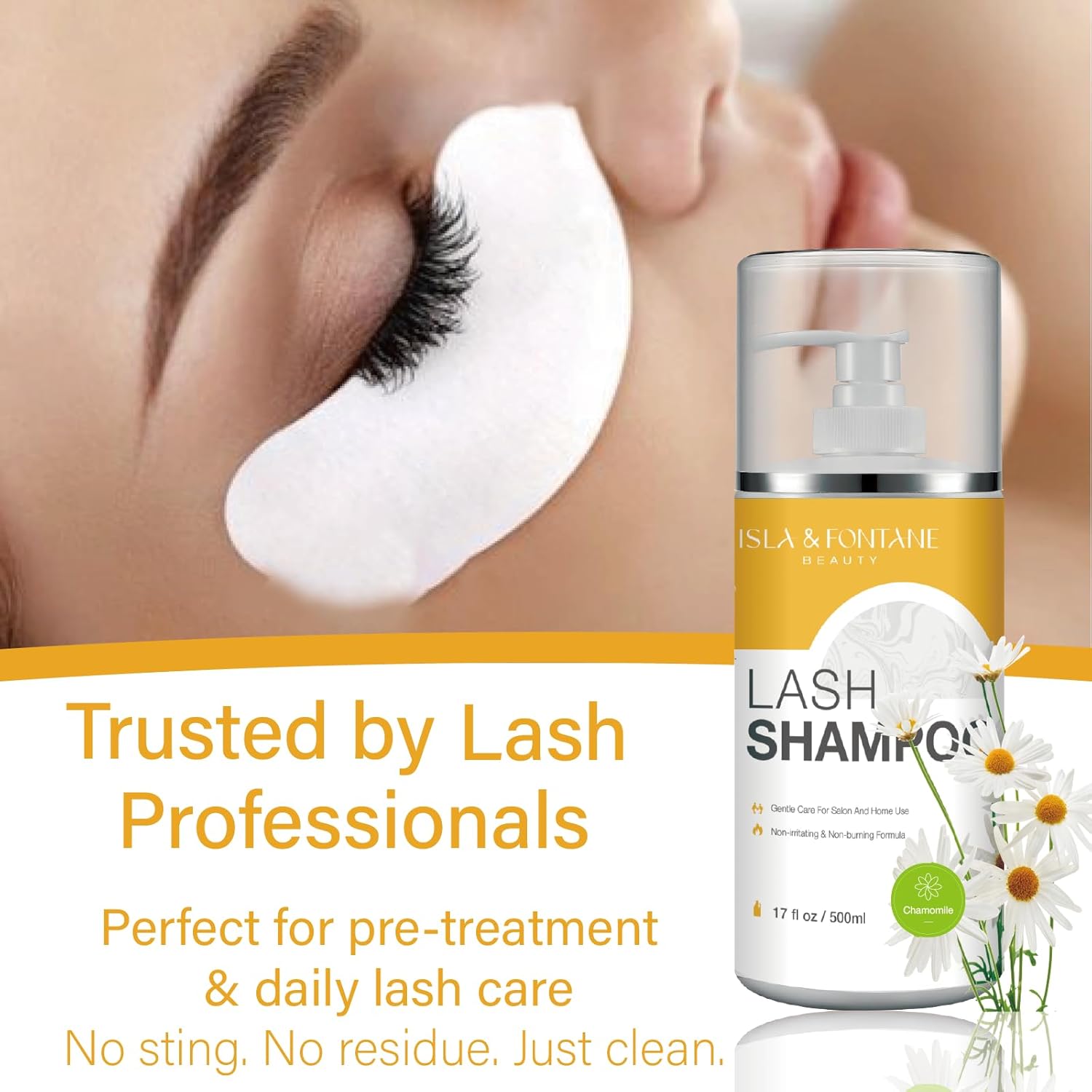 Isla & Fontane Lash Shampoo Bulk – Multi-Scent Series – 17 fl oz / 500ml | Gentle Eyelash Cleanser for Lash Extensions | Non-Irritating | Professional Lash Bath Foam For Salon And Home Use (Chamomile)-GlimoraGlow