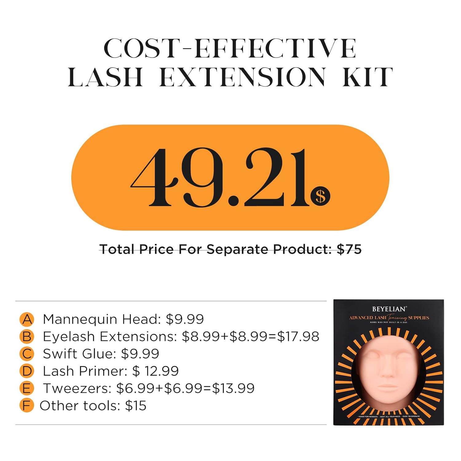 Eyelash Extension Kit,with lash Mannequin Head Lash Practice training kit Professional lash extension supplies Tool for Lash Training by BEYELIAN-GlimoraGlow