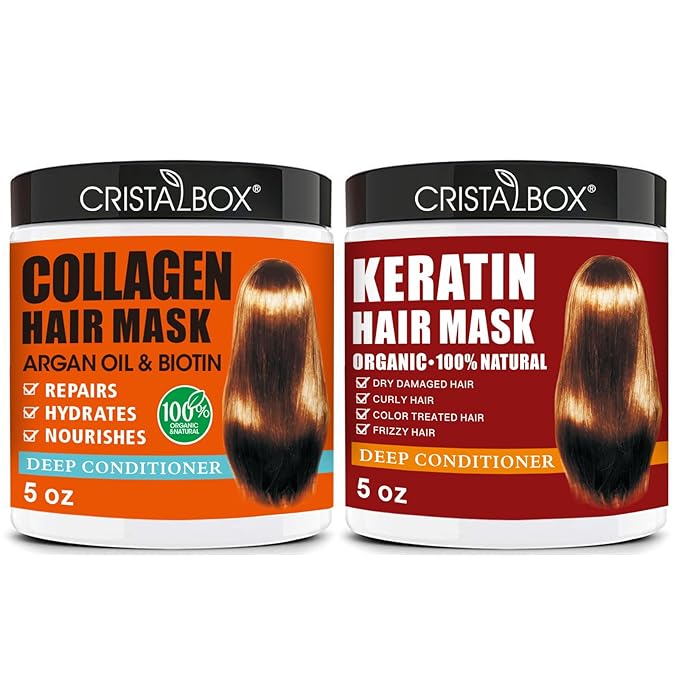 2 Pack Collagen Hair Mask & Keratin Hair Mask,Keratin Hair Treatment,Hydrating Argan Oil Hair Repair Treatment Deep Conditioner Hair Mask for Dry Hair,Collagen with Biotin Hair Treatment Mask-GlimoraGlow