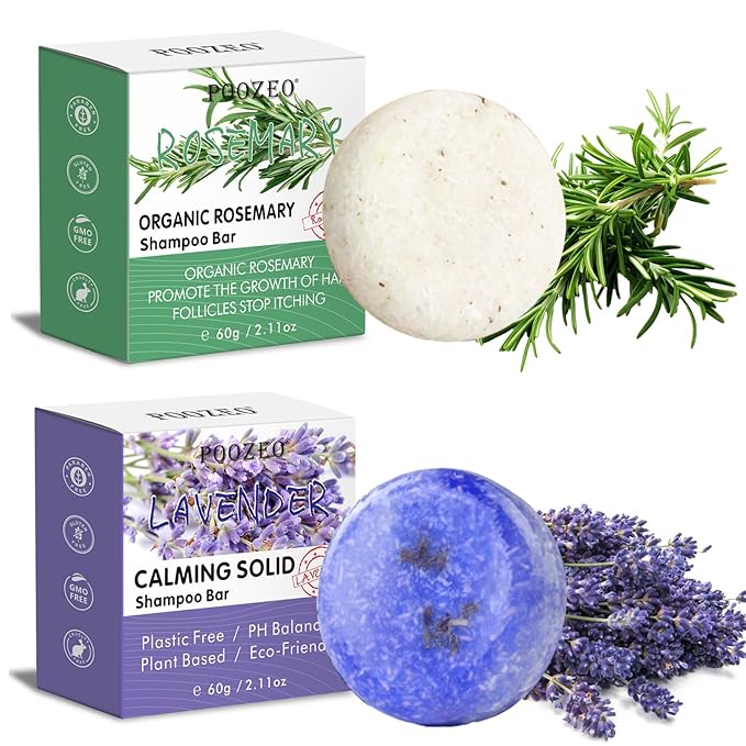 2 Pack Rosemary Lavender Hair Shampoo Bar,Deep Cleansing for Scalp Hair Loss Shampoo Soap,Organic Shampoo Oil Control for Hair Growth,Refreshing and Hydrating Bar,Gifts for Women Men-GlimoraGlow