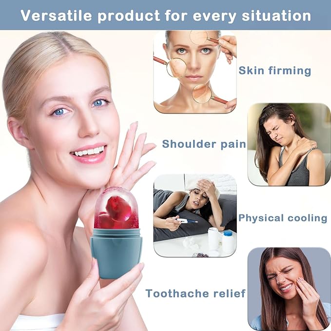 XHJRI Ice Face Roller Massager,Ice Cube Roller for Face, Eyes and Neck Naturally Conditioning and Skin Care,De-Puff Eye Bags,Reduce Migraine Pain,Reusable Massage Silicone Ice Mold (New Blue)-GlimoraGlow