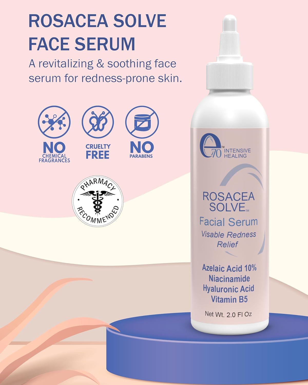 Rosacea Treatment Skincare Face Serum for Women & Men - Gentle Face Serum Moisturizer Redness Reducing Skin Care with 10% Azelaic Acid, Made in USA by e70 (2 fl. oz)-GlimoraGlow
