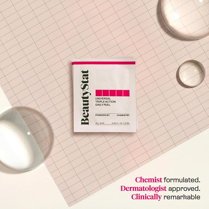 BeautyStat Triple Action One-Step Daily Exfoliating Peel Pad for Uneven Tone, Texture, Fine Lines, Enlarged Pores - Made in the USA - Gentle Exfoliator Pad with AHAs, BHAs, Glucosamine to Brighten-GlimoraGlow