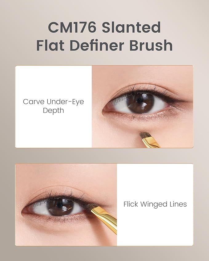 Desert Oak Series Soft-Angle Eyeshadow Brush - Curved Edge Pony Hair for Crease & Lash Lines, Bubinga Handle (CM 176)-GlimoraGlow