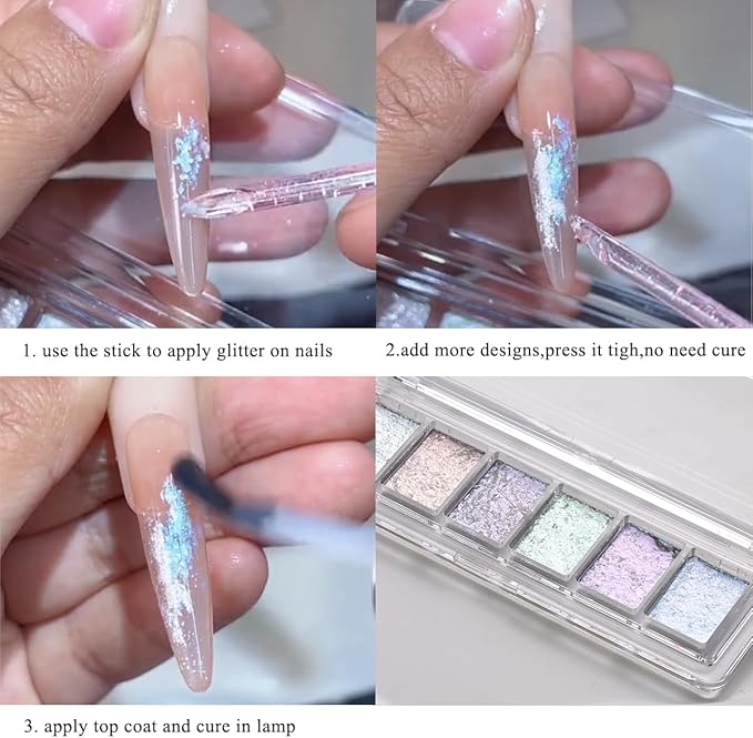 Iridescent Nail Glitter Set, 6 Colors Mud Texture Aurora Chrome Powder, Pink Blue Pearlescent Glitter, Chameleon Nail Flakes Gold Leaf, Holographic Manicure Decor-GlimoraGlow